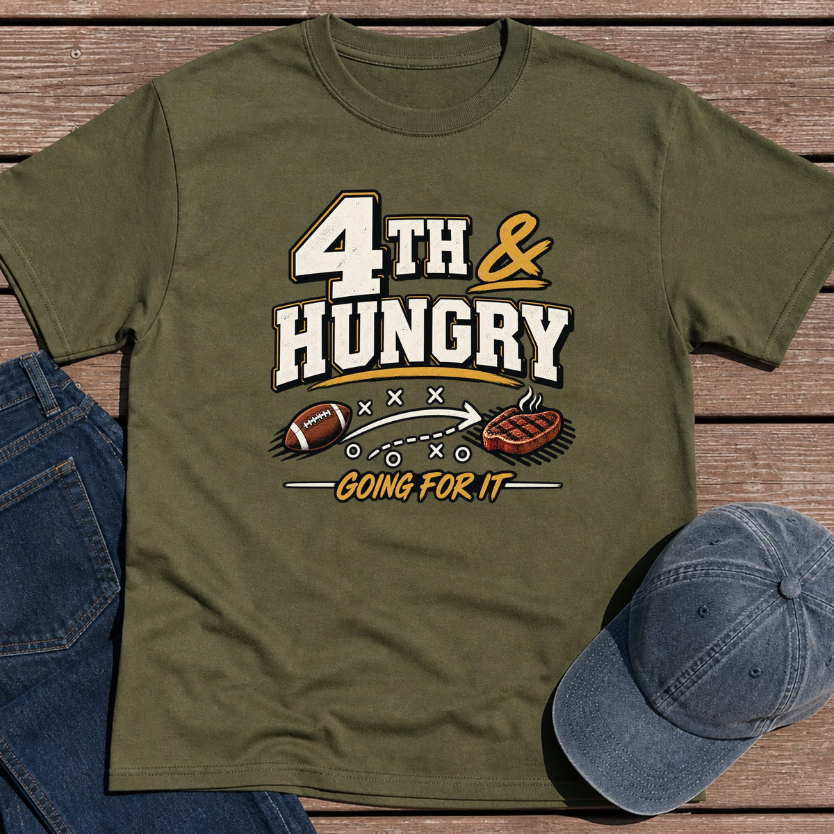 4th & Hungry T-Shirt - Military Green