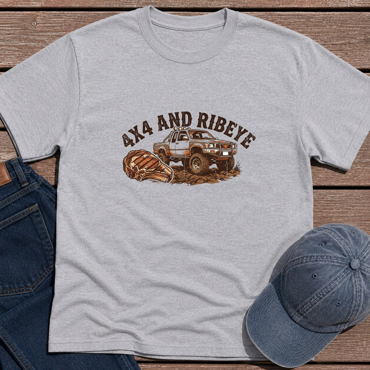 4x4 and Ribeye T-Shirt - Sport Grey
