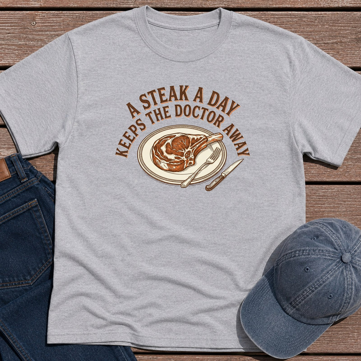 A Steak a Day T-Shirt - Sport Grey