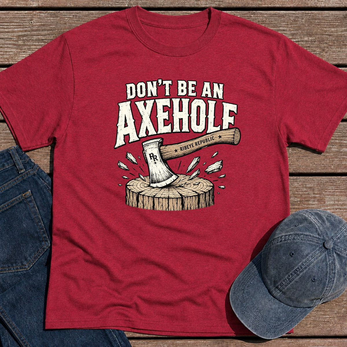 Axehole Warning T-Shirt - Antique Cherry Red