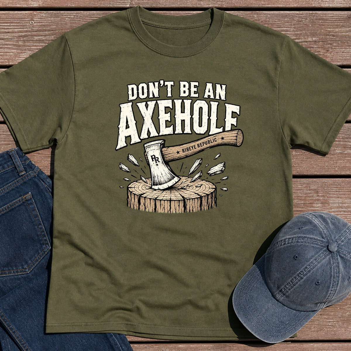 Axehole Warning T-Shirt - Military Green
