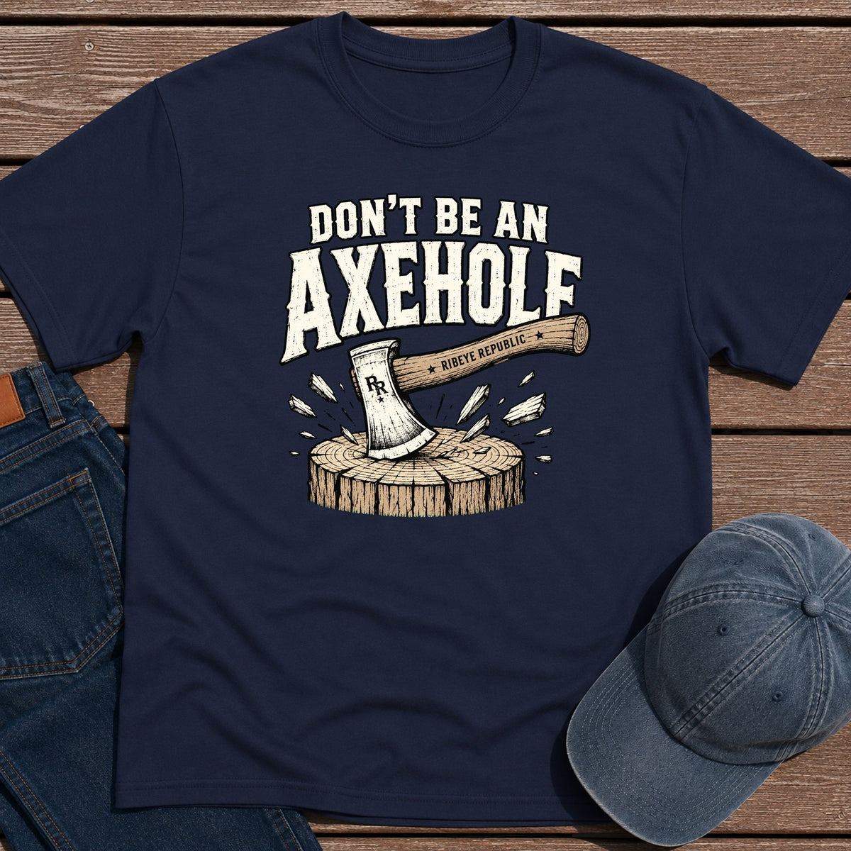 Axehole Warning T-Shirt - Navy