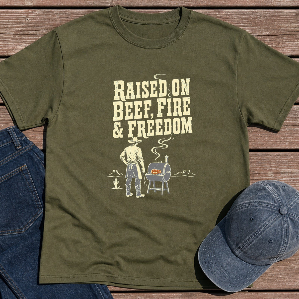 Beef Fire Freedom T-Shirt - Military Green