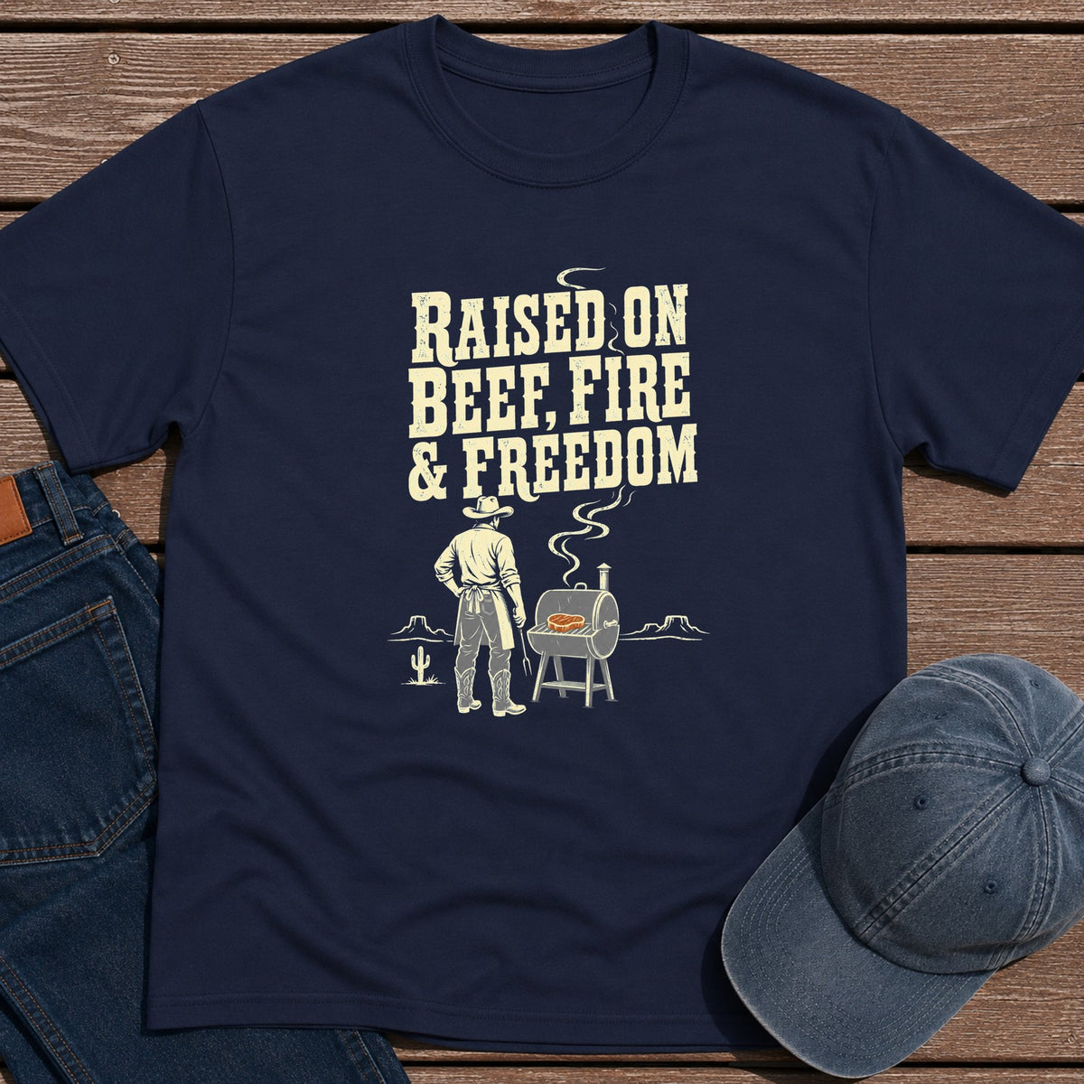 Beef Fire Freedom T-Shirt - Navy