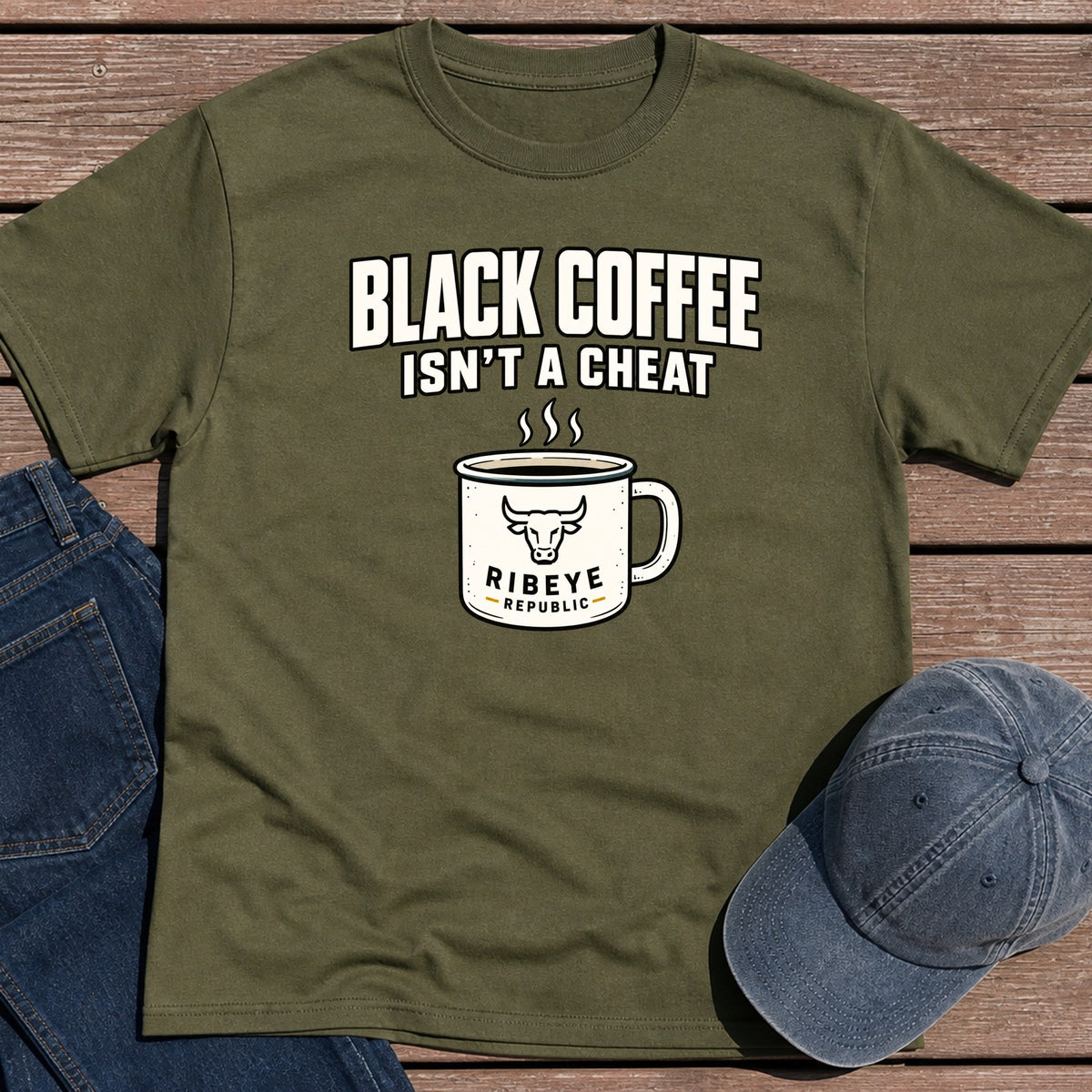Black Coffee T-Shirt - Military Green