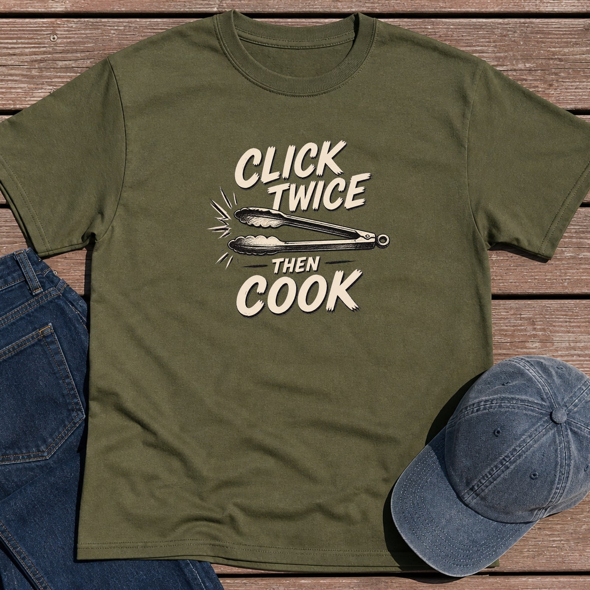 Click Twice T-Shirt - Military Green