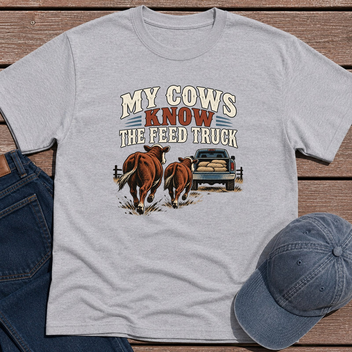 Cows Feed Truck T-Shirt - Sport Grey