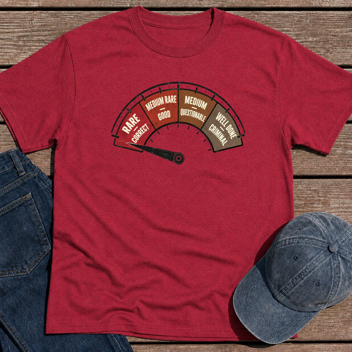Doneness Meter T-Shirt - Antique Cherry Red