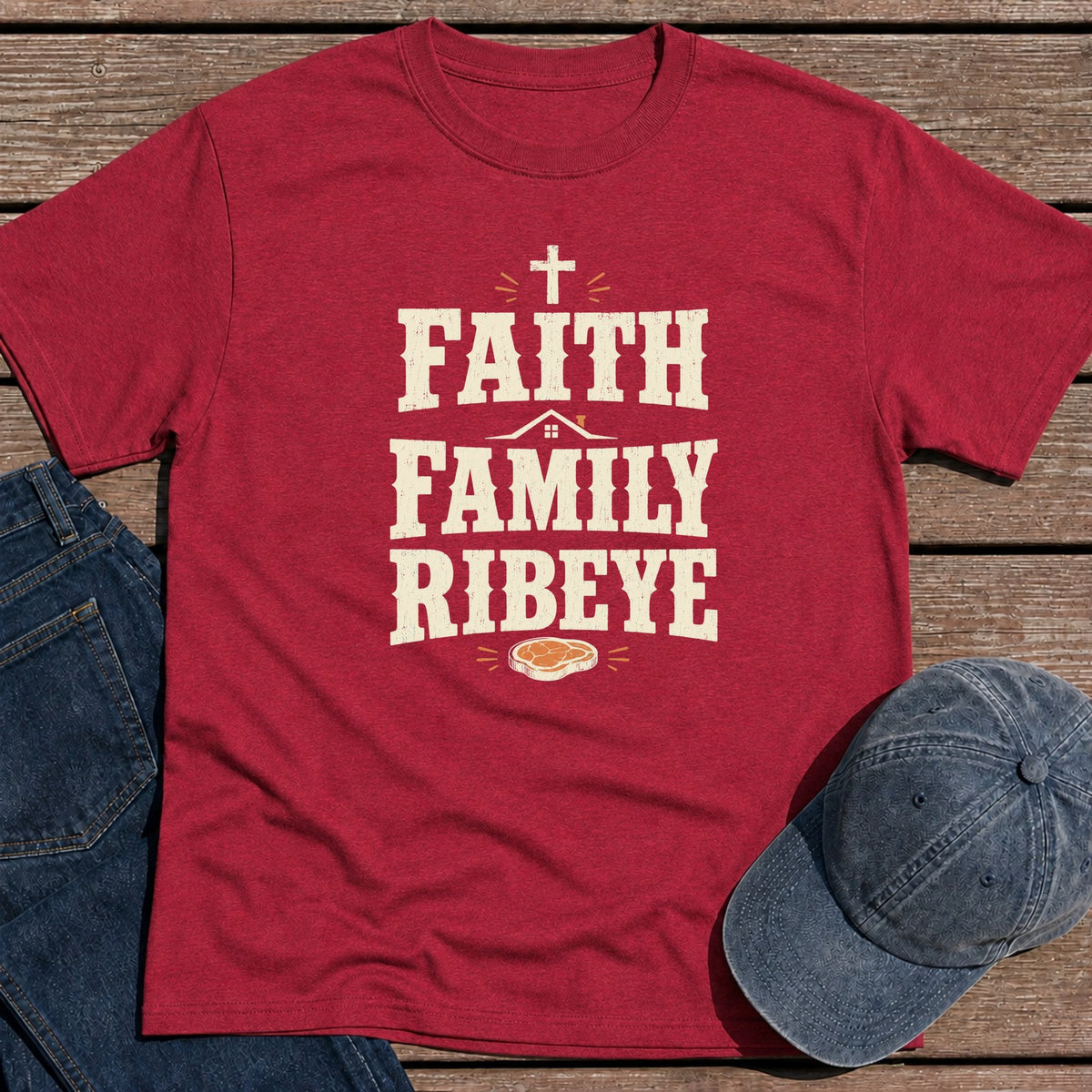 Faith Family T-Shirt - Antique Cherry Red