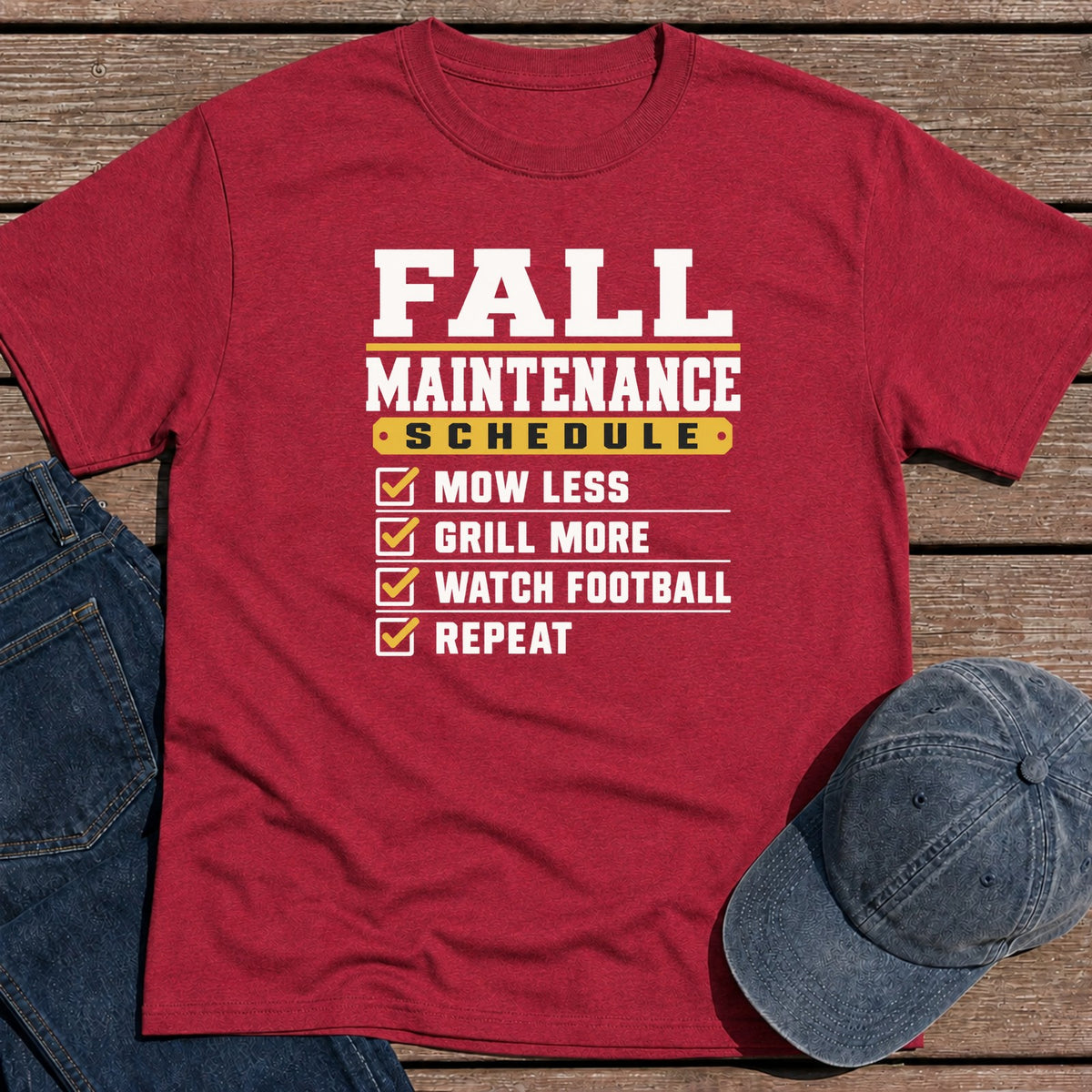 Fall Schedule T-Shirt - Antique Cherry Red