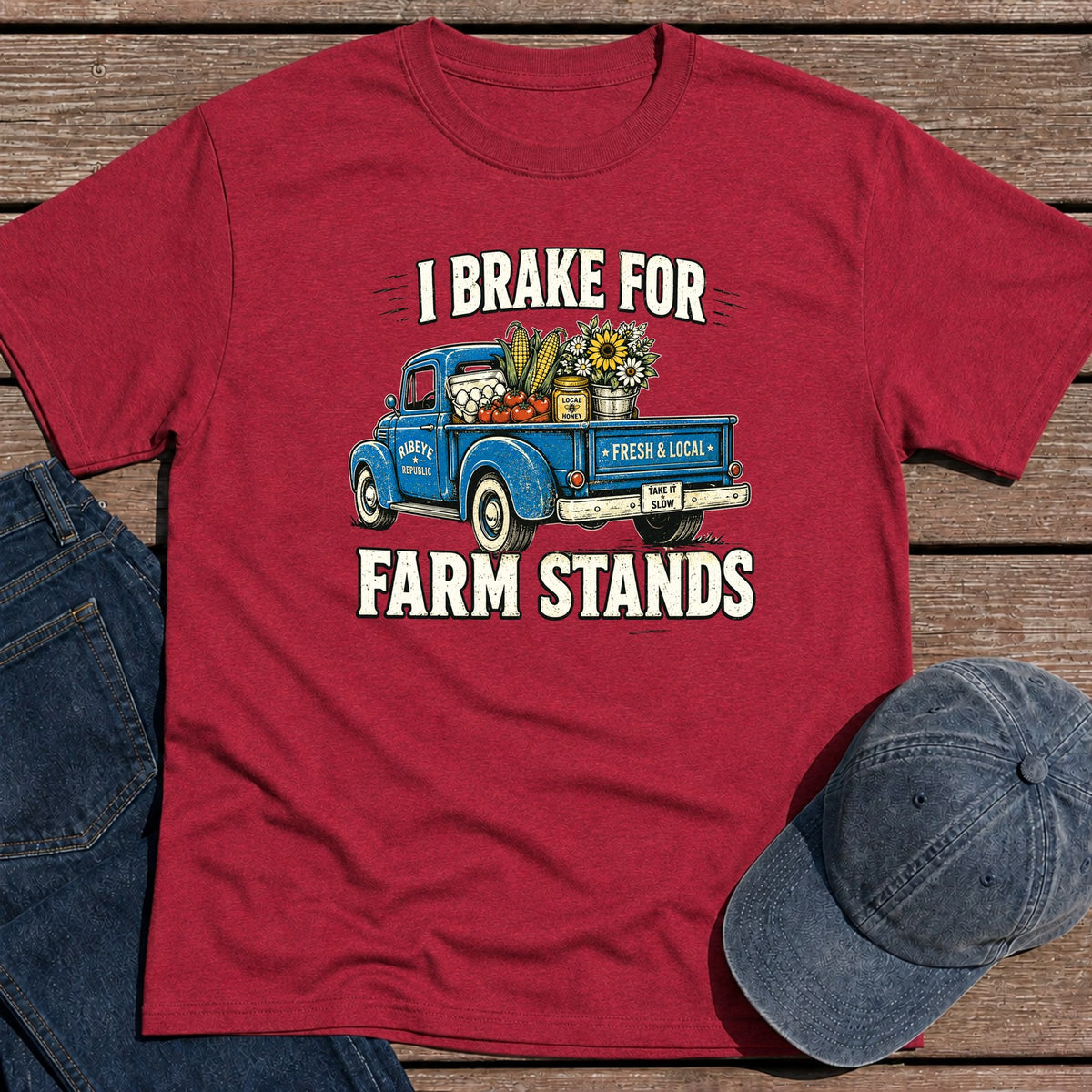 Farm Stands T-Shirt - Antique Cherry Red