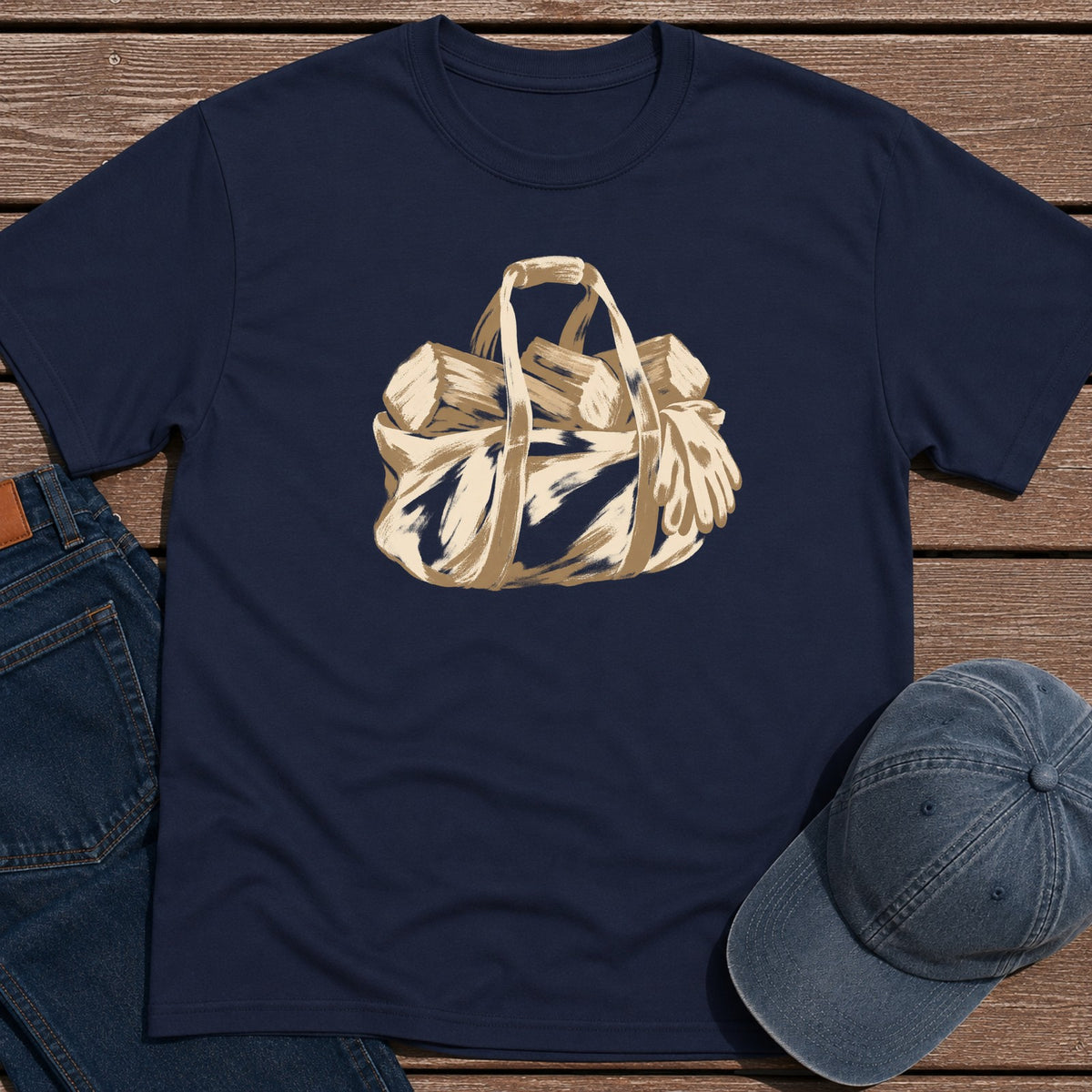 Firewood Tote T-Shirt - Navy