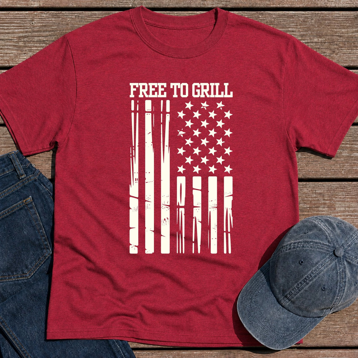 Free To Grill T-Shirt - Antique Cherry Red