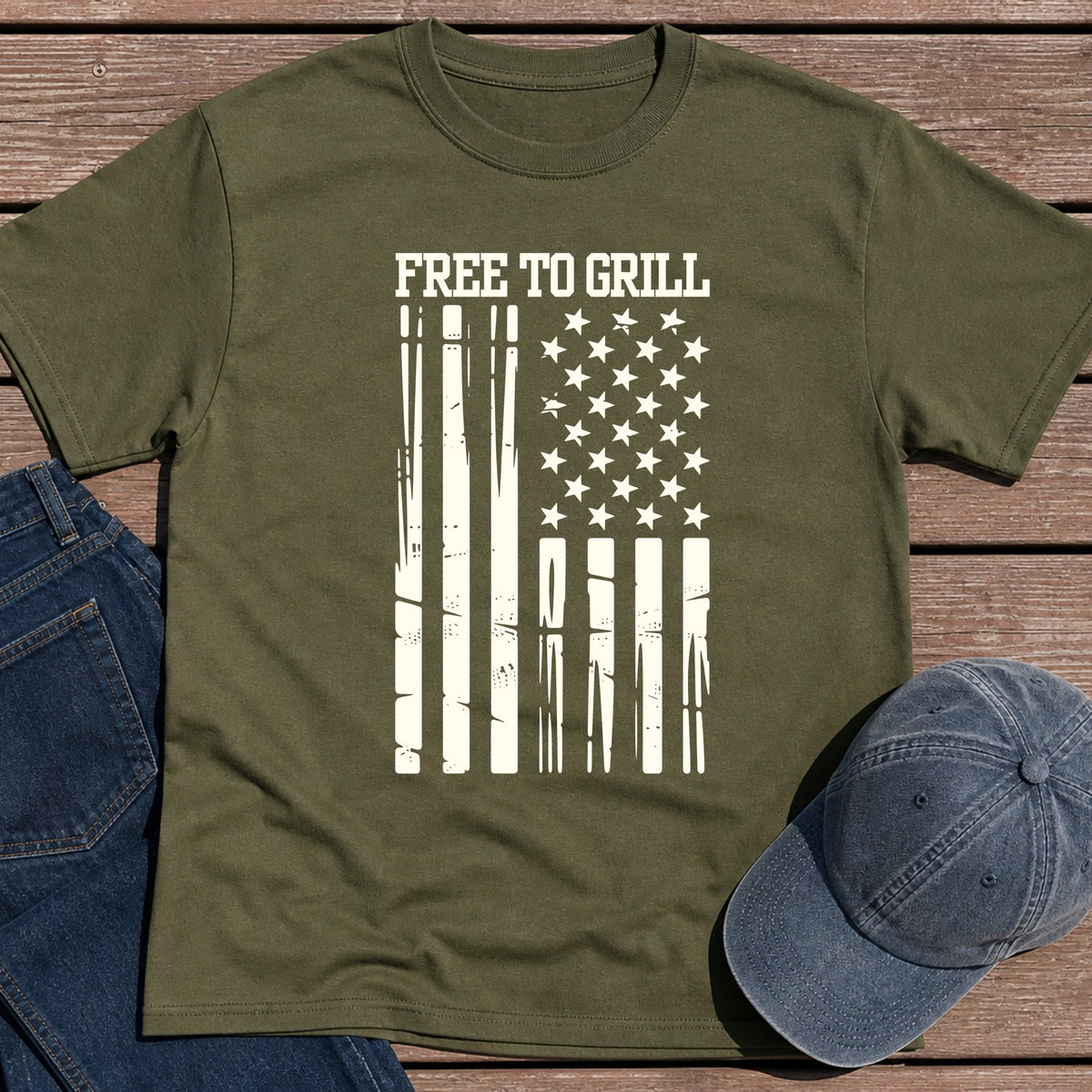 Free To Grill T-Shirt - Military Green
