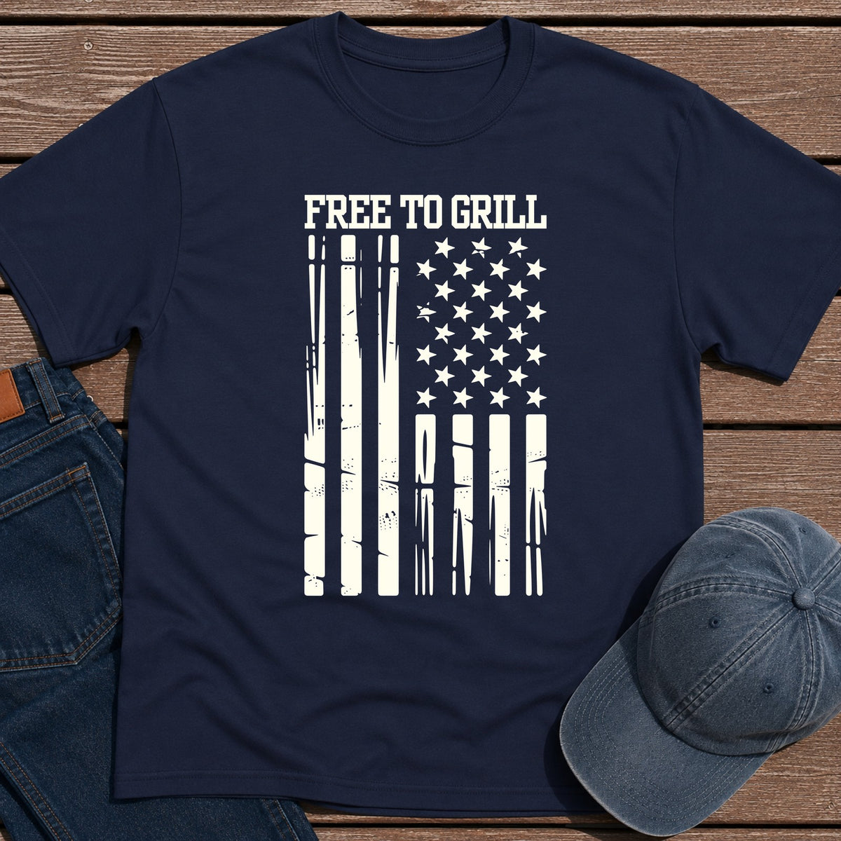 Free To Grill T-Shirt - Navy