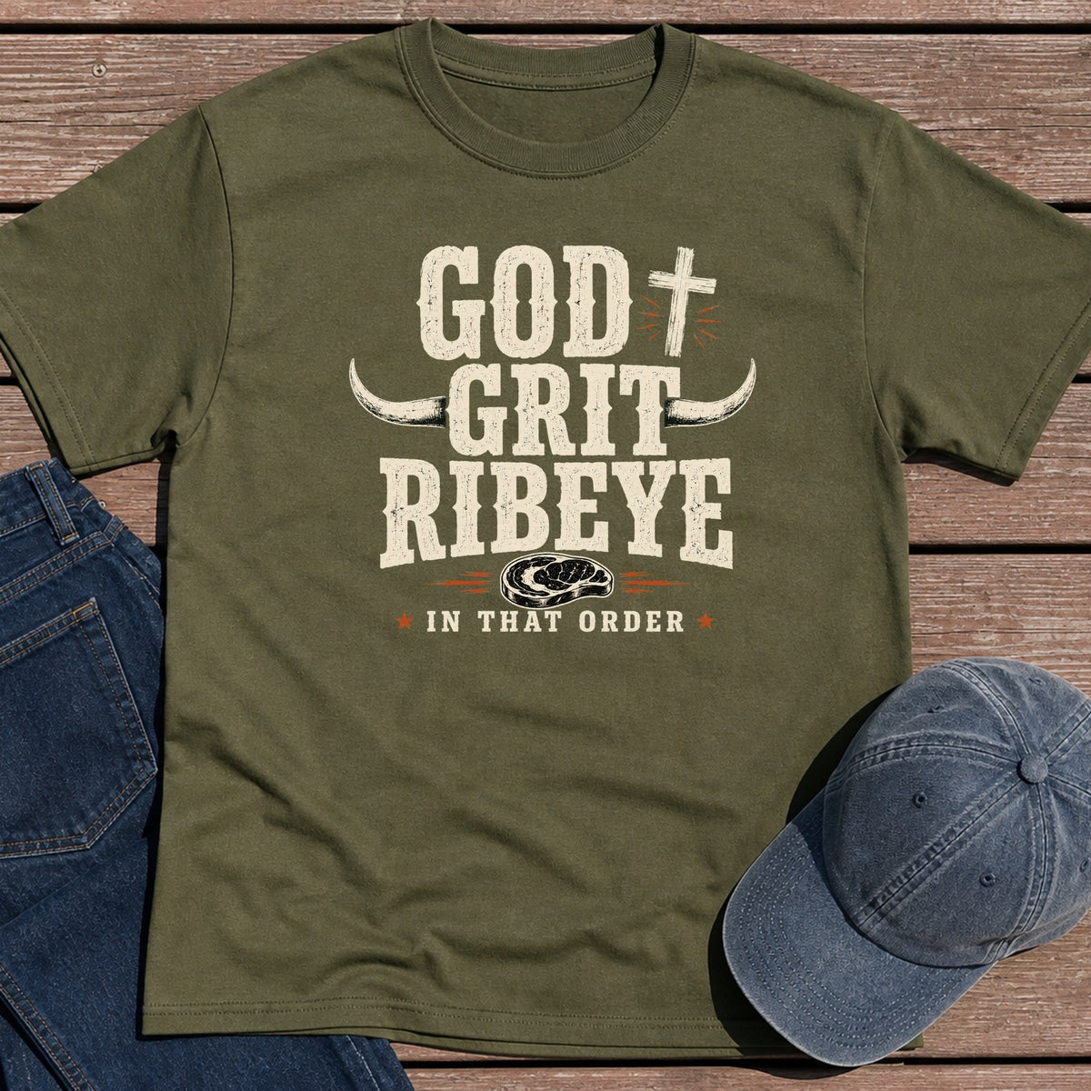 God Grit Ribeye T-Shirt - Military Green