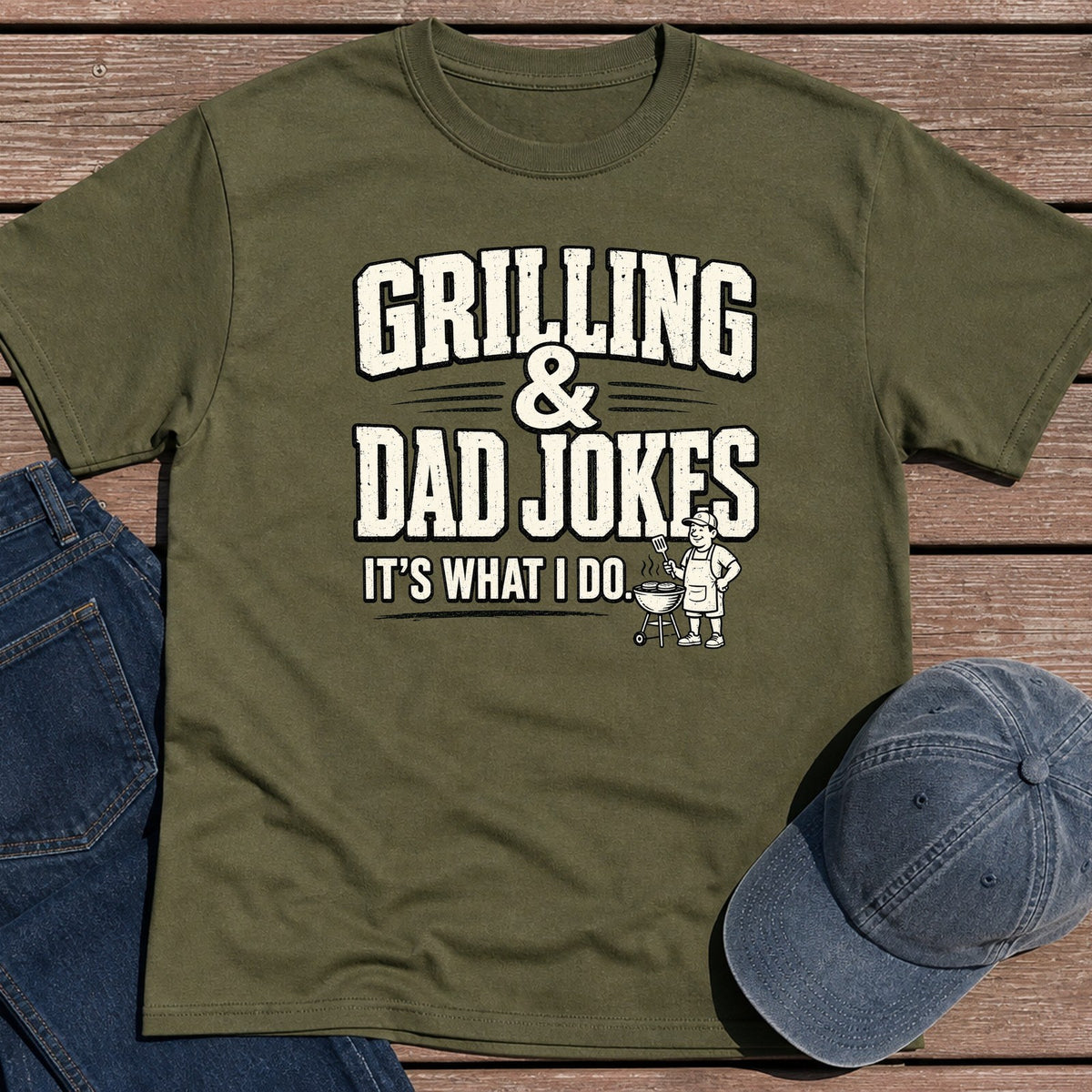 Grill Dad Jokes T-Shirt - Military Green