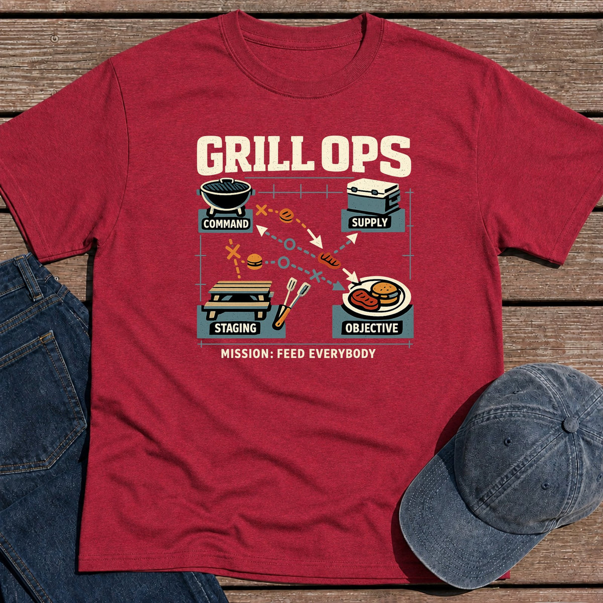 Grill Ops T-Shirt - Antique Cherry Red