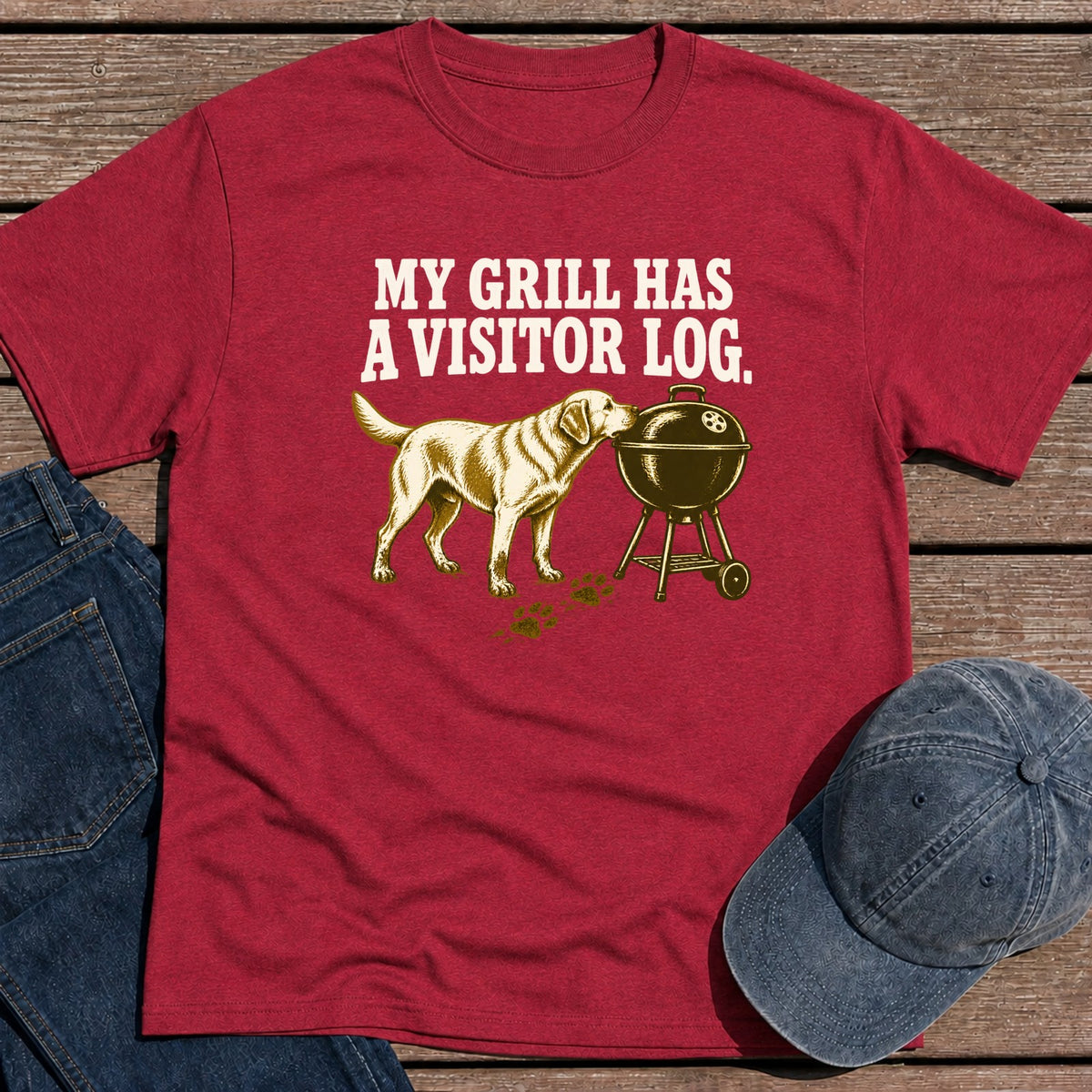 Grill Visitor Log T-Shirt - Antique Cherry Red