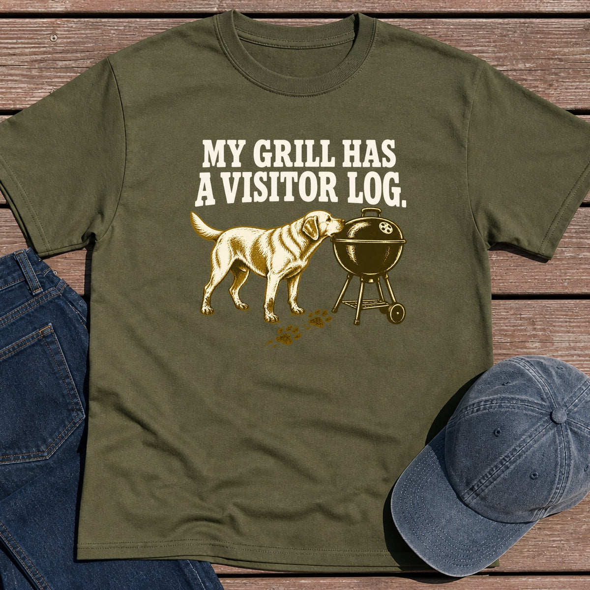 Grill Visitor Log T-Shirt - Military Green