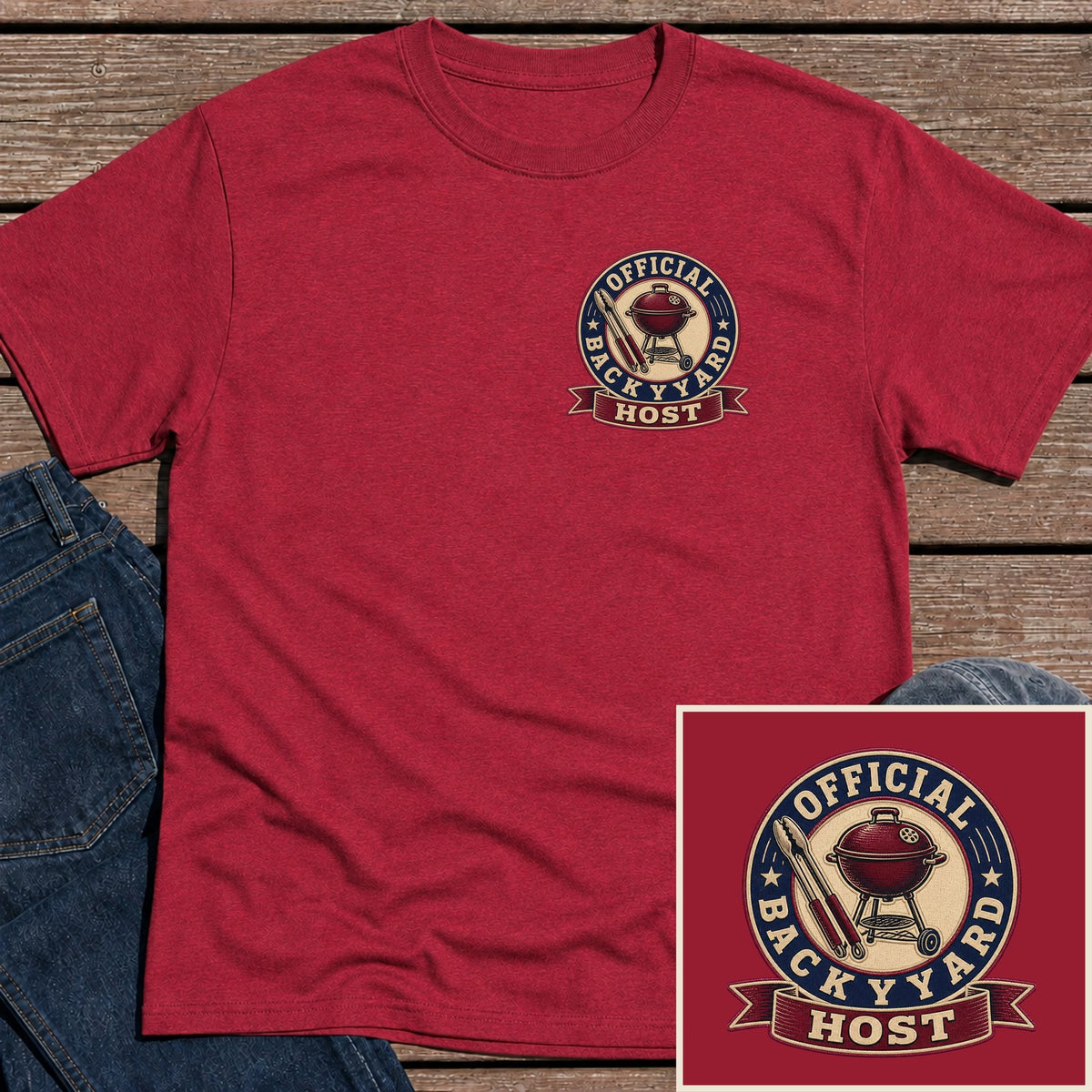 Host Badge T-Shirt - Antique Cherry Red