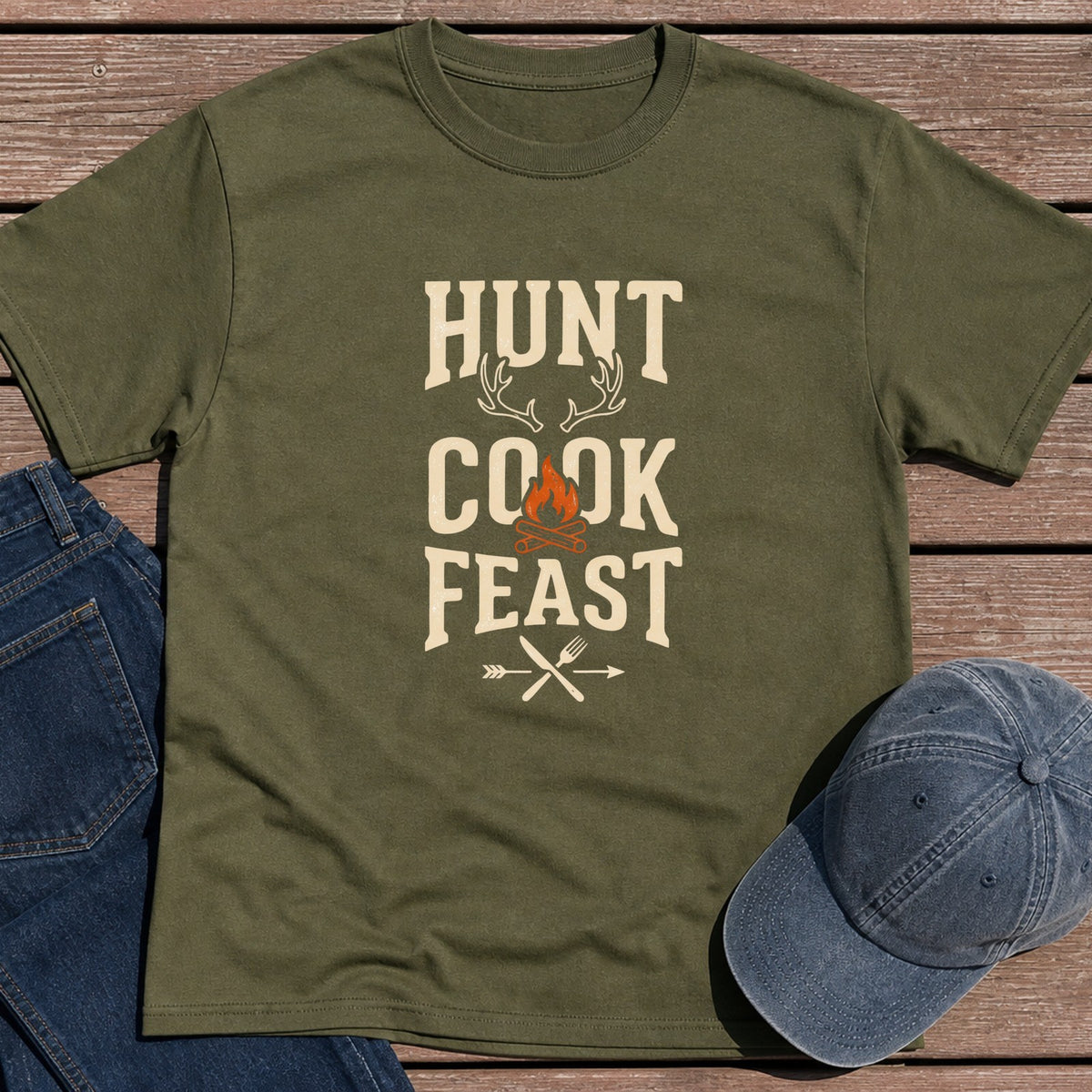 Hunt Cook Feast T-Shirt - Military Green