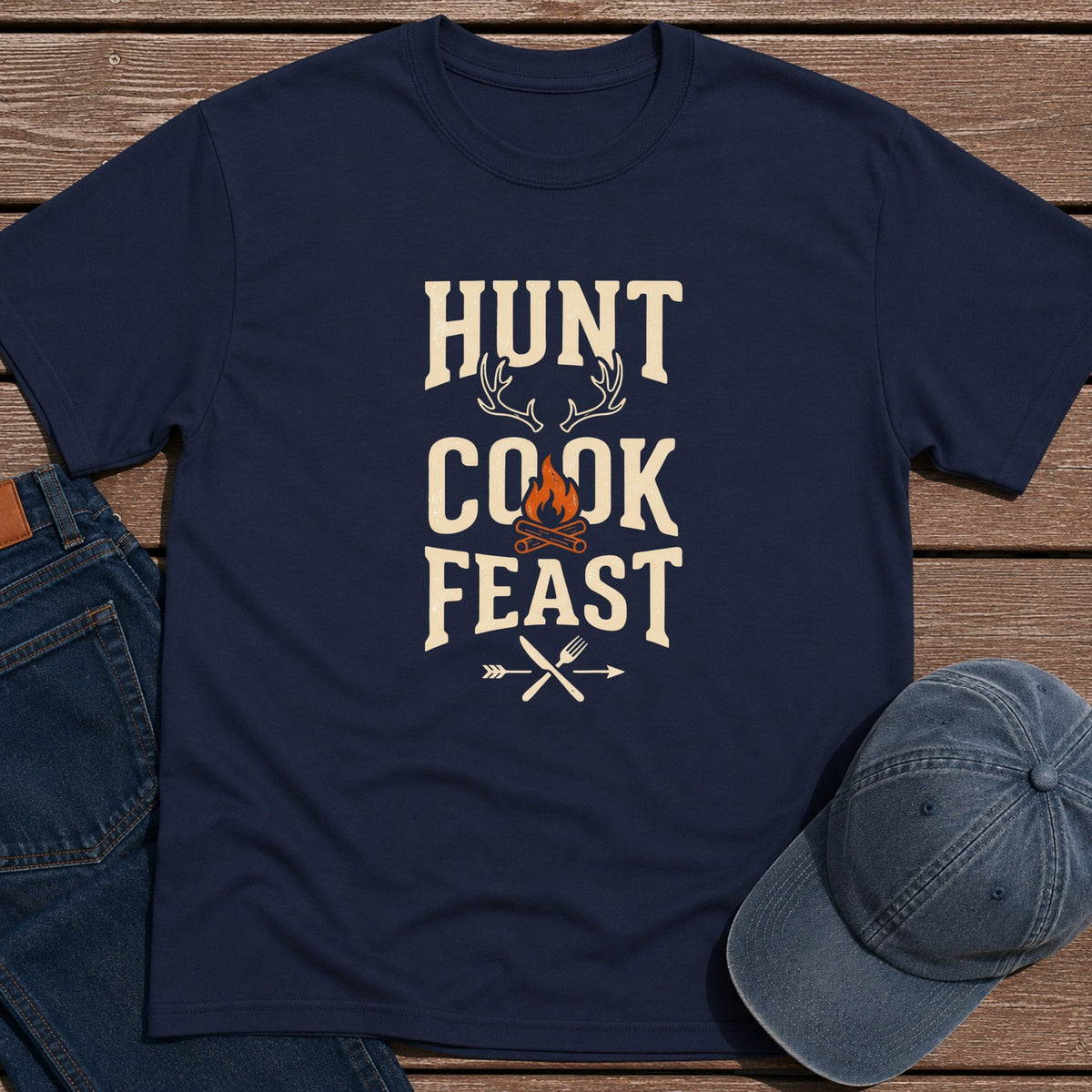Hunt Cook Feast T-Shirt - Navy