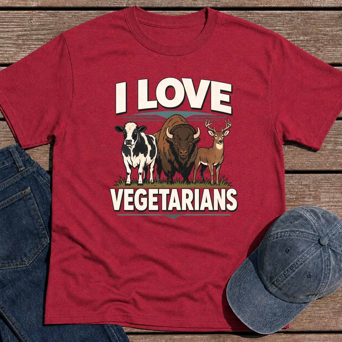 I Love Vegetarians T-Shirt - Antique Cherry Red