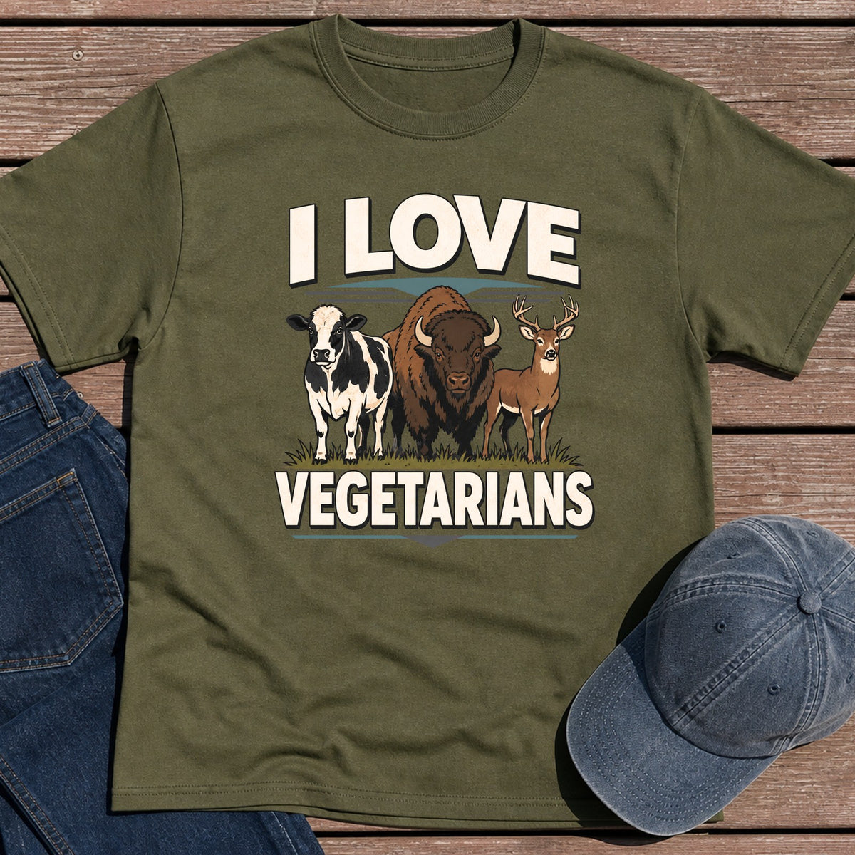 I Love Vegetarians T-Shirt - Military Green