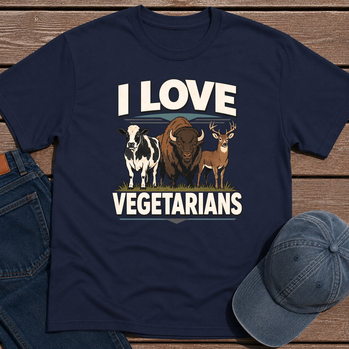 I Love Vegetarians T-Shirt - Navy