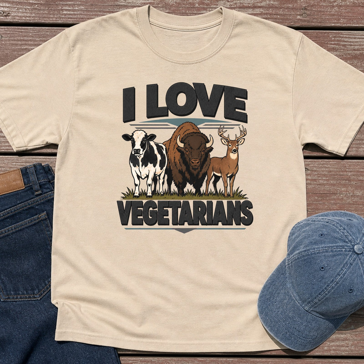 I Love Vegetarians T-Shirt - Sand