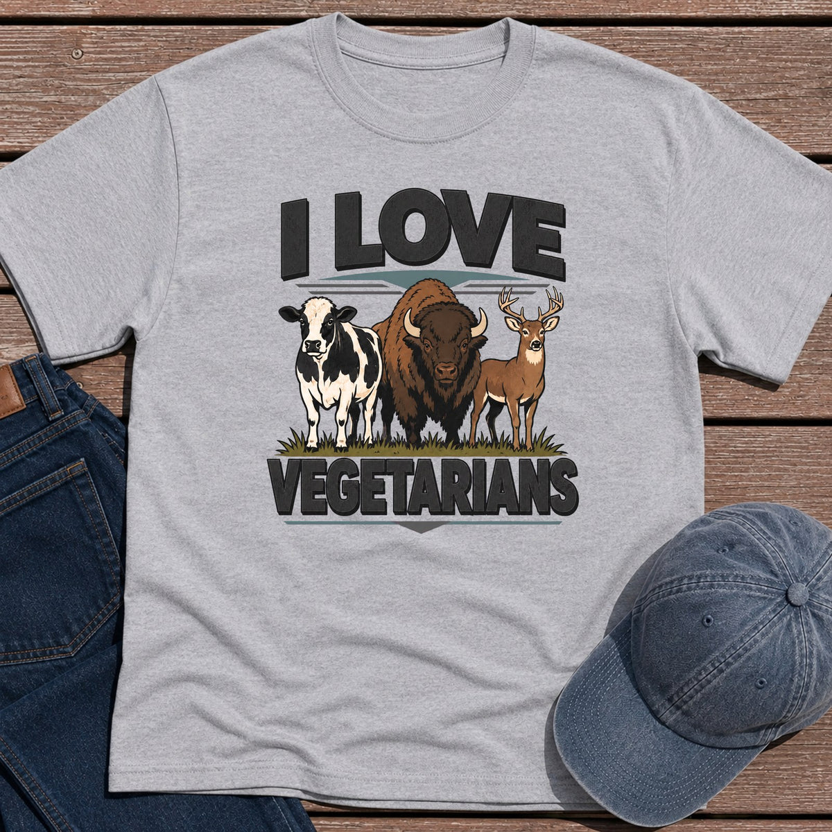 I Love Vegetarians T-Shirt - Sport Grey