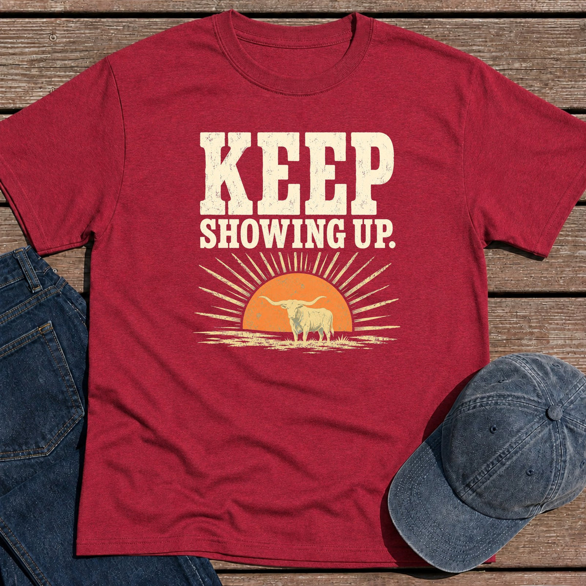 Keep Showing Up T-Shirt - Antique Cherry Red