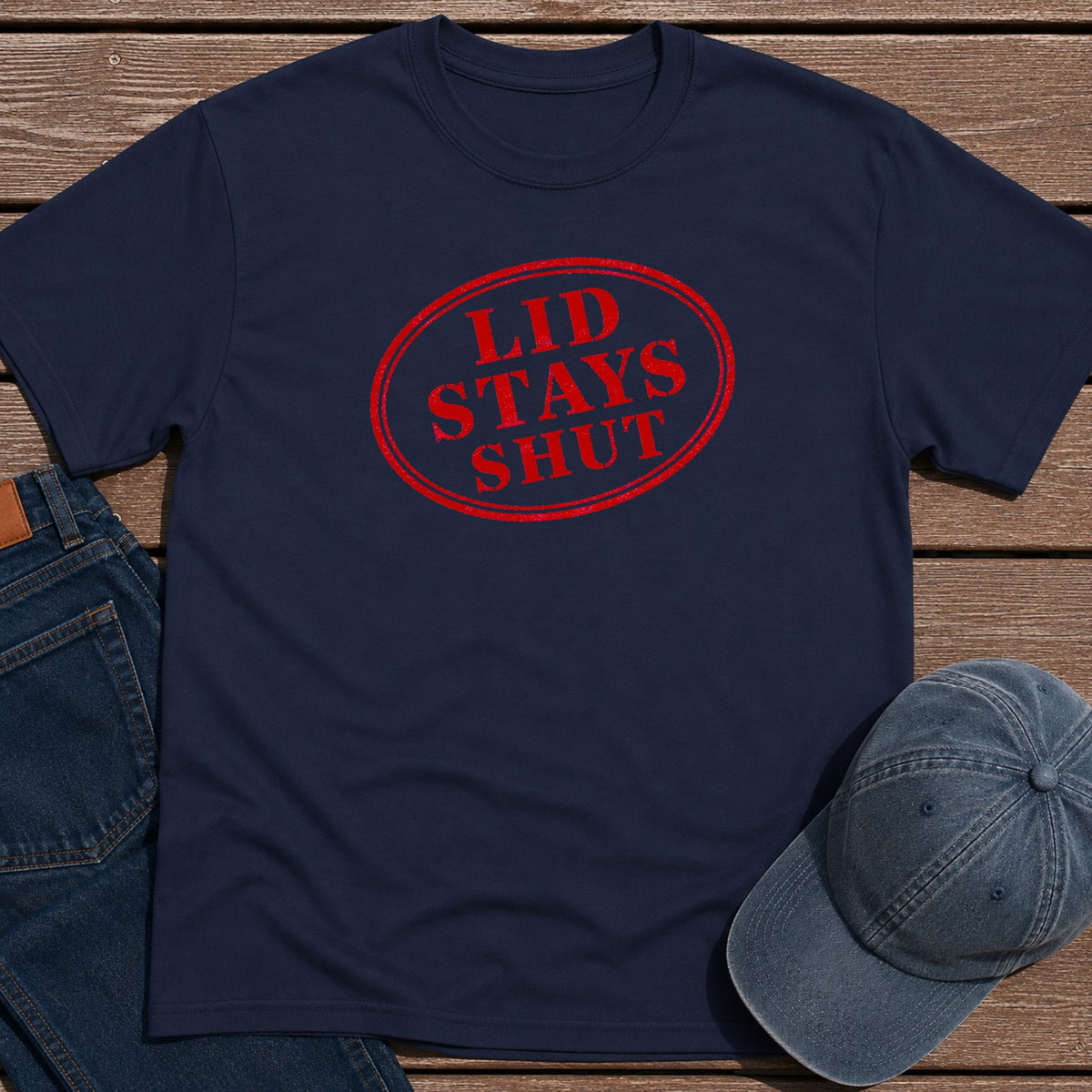 Lid Stays Shut T-Shirt - Navy