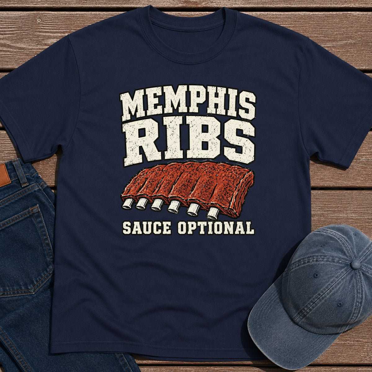 Memphis Ribs T-Shirt - Navy