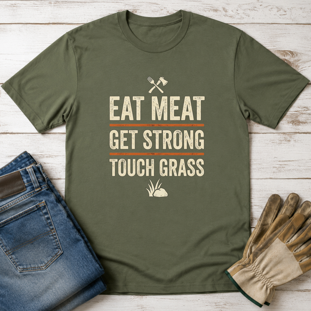 Eat Meat Get Strong Touch Grass T-Shirt