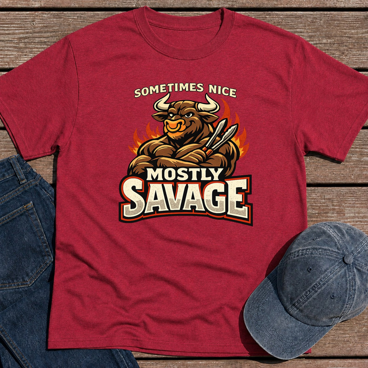 Mostly Savage T-Shirt - Antique Cherry Red