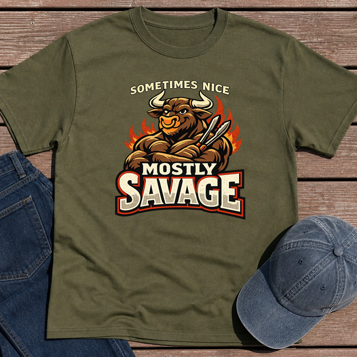 Mostly Savage T-Shirt - Military Green