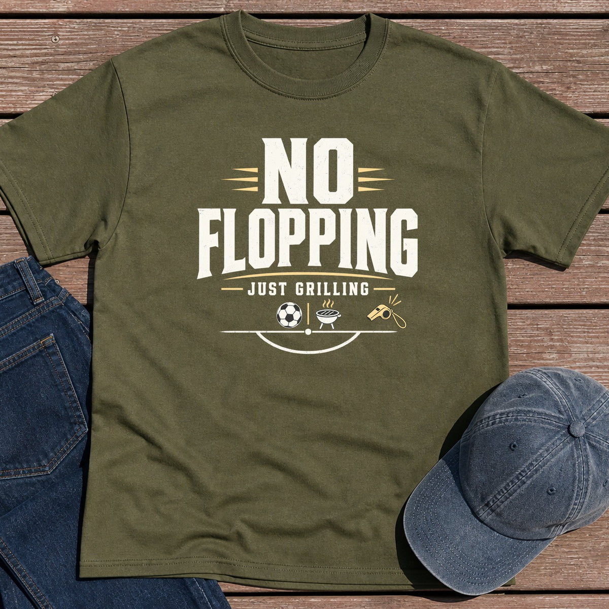 No Flopping T-Shirt - Military Green