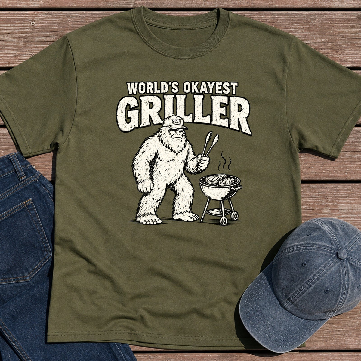 Okayest Griller T-Shirt - Military Green