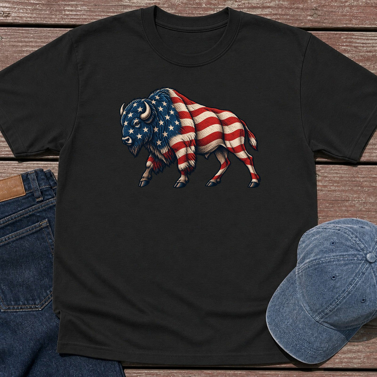 Patriotic Bison T-Shirt - Black