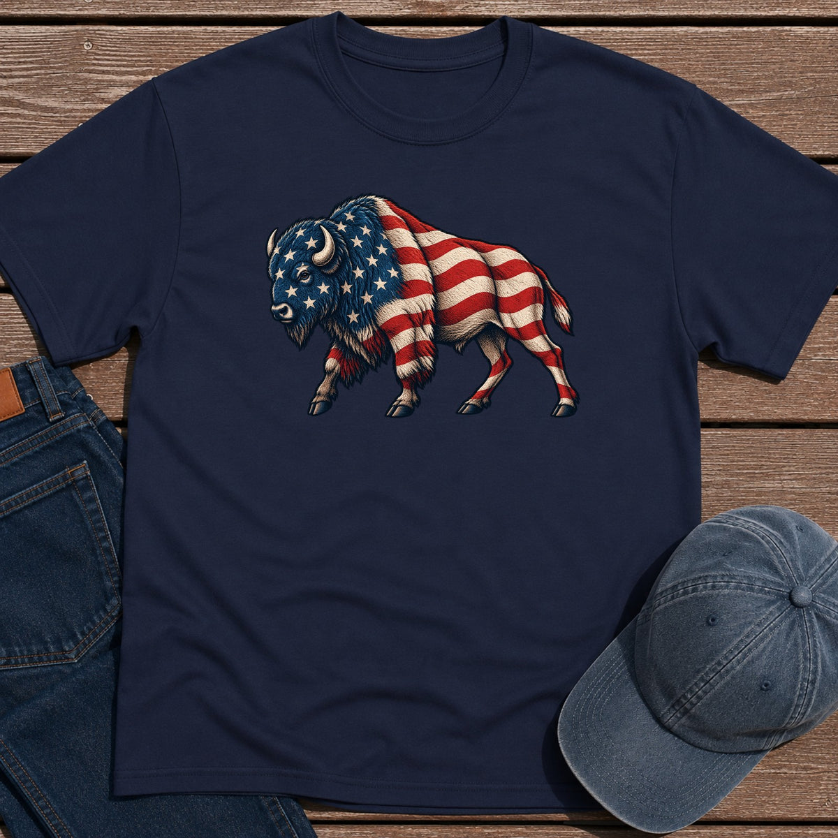 Patriotic Bison T-Shirt - Navy