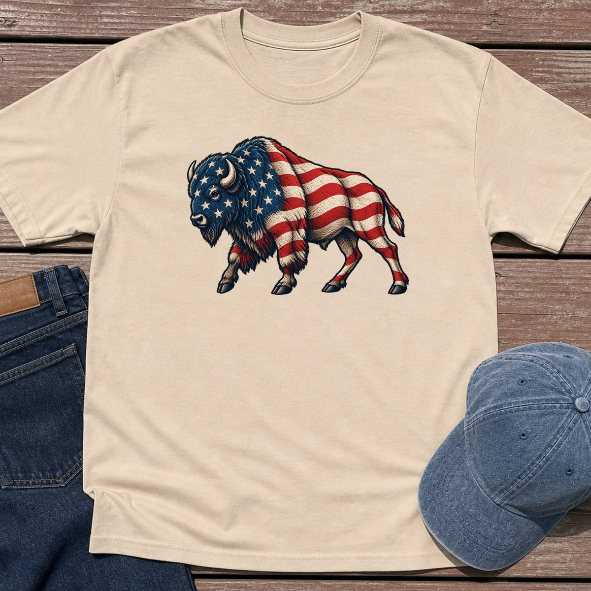 Patriotic Bison T-Shirt - Sand