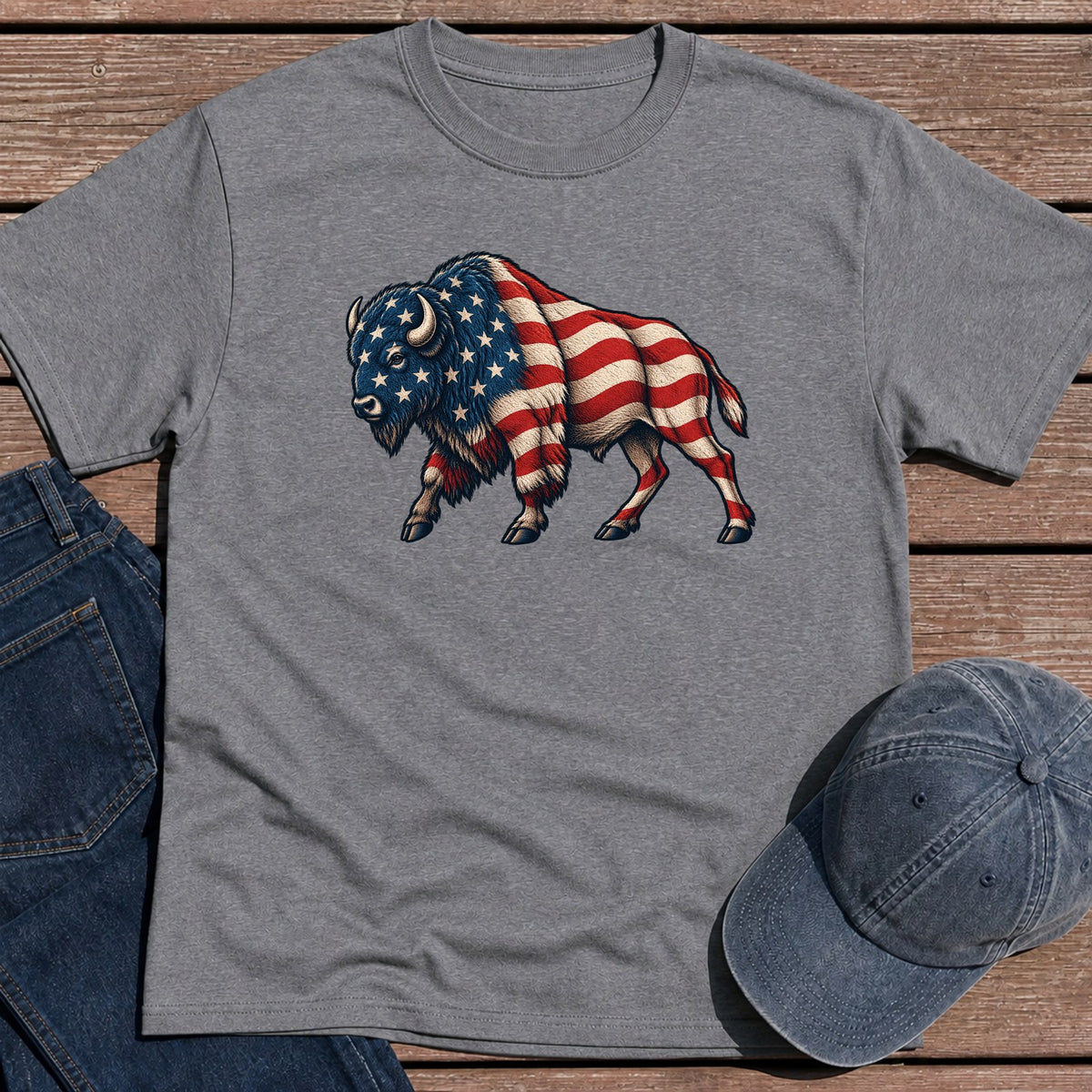 Patriotic Bison T-Shirt - Tweed