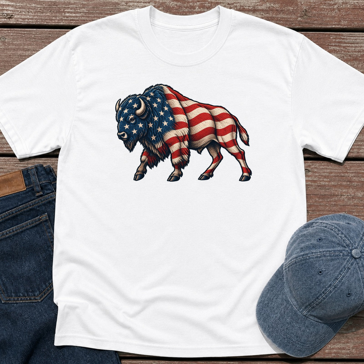 Patriotic Bison T-Shirt - White