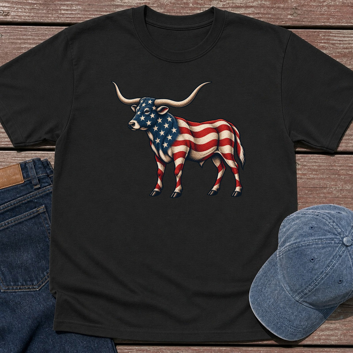 Patriotic Longhorn T-Shirt - Black