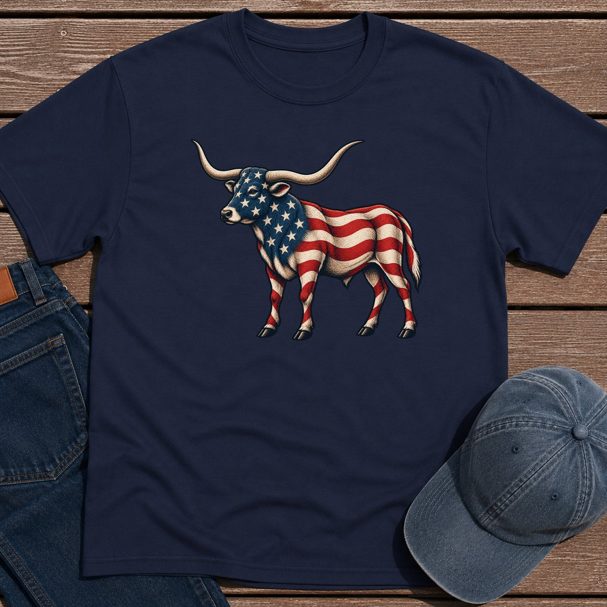 Patriotic Longhorn T-Shirt - Navy