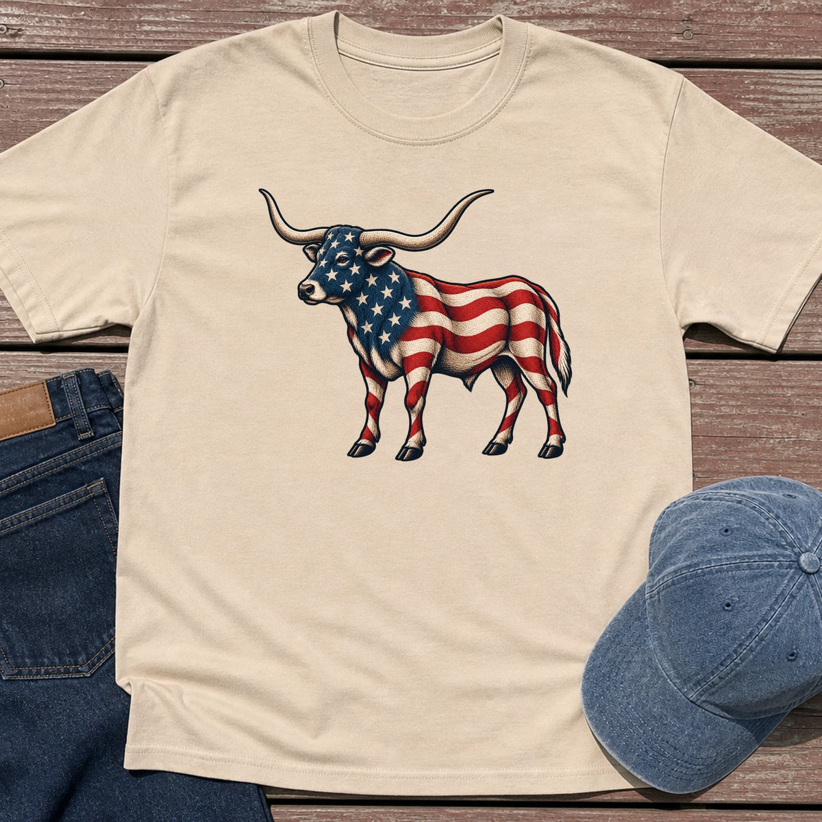 Patriotic Longhorn T-Shirt - Sand