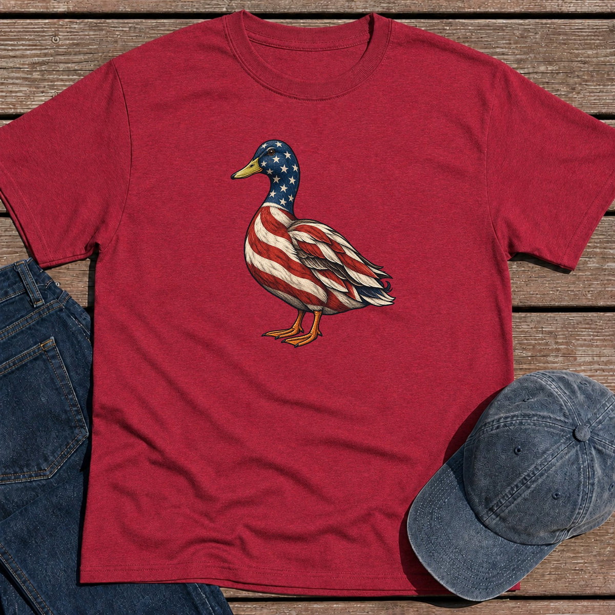 Patriotic Mallard T-Shirt - Antique Cherry Red