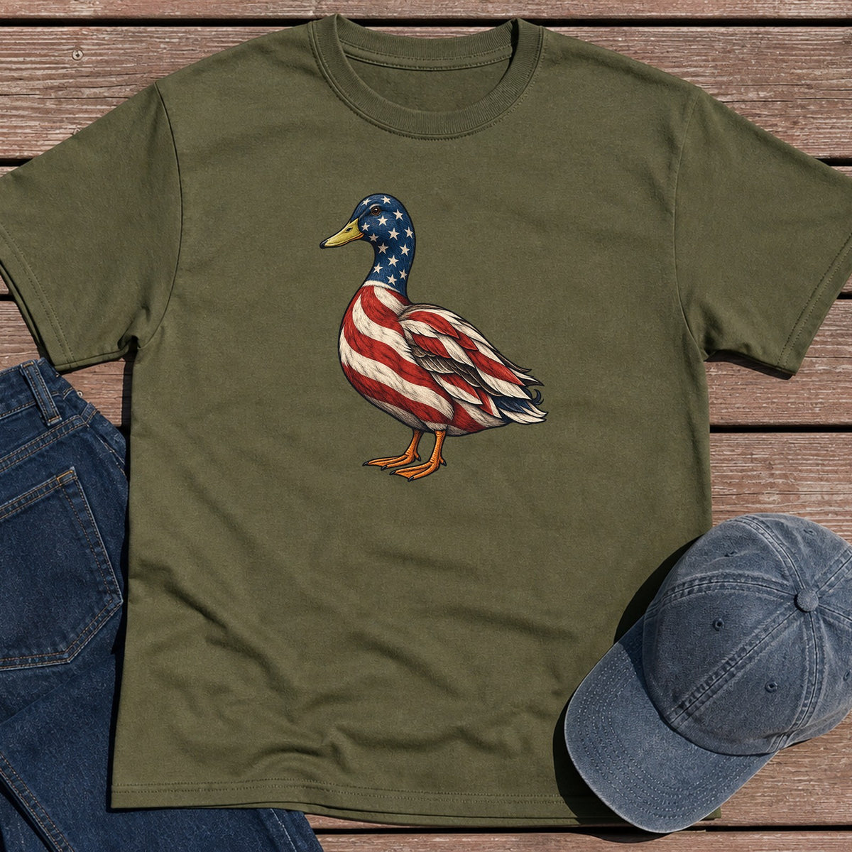 Patriotic Mallard T-Shirt - Military Green